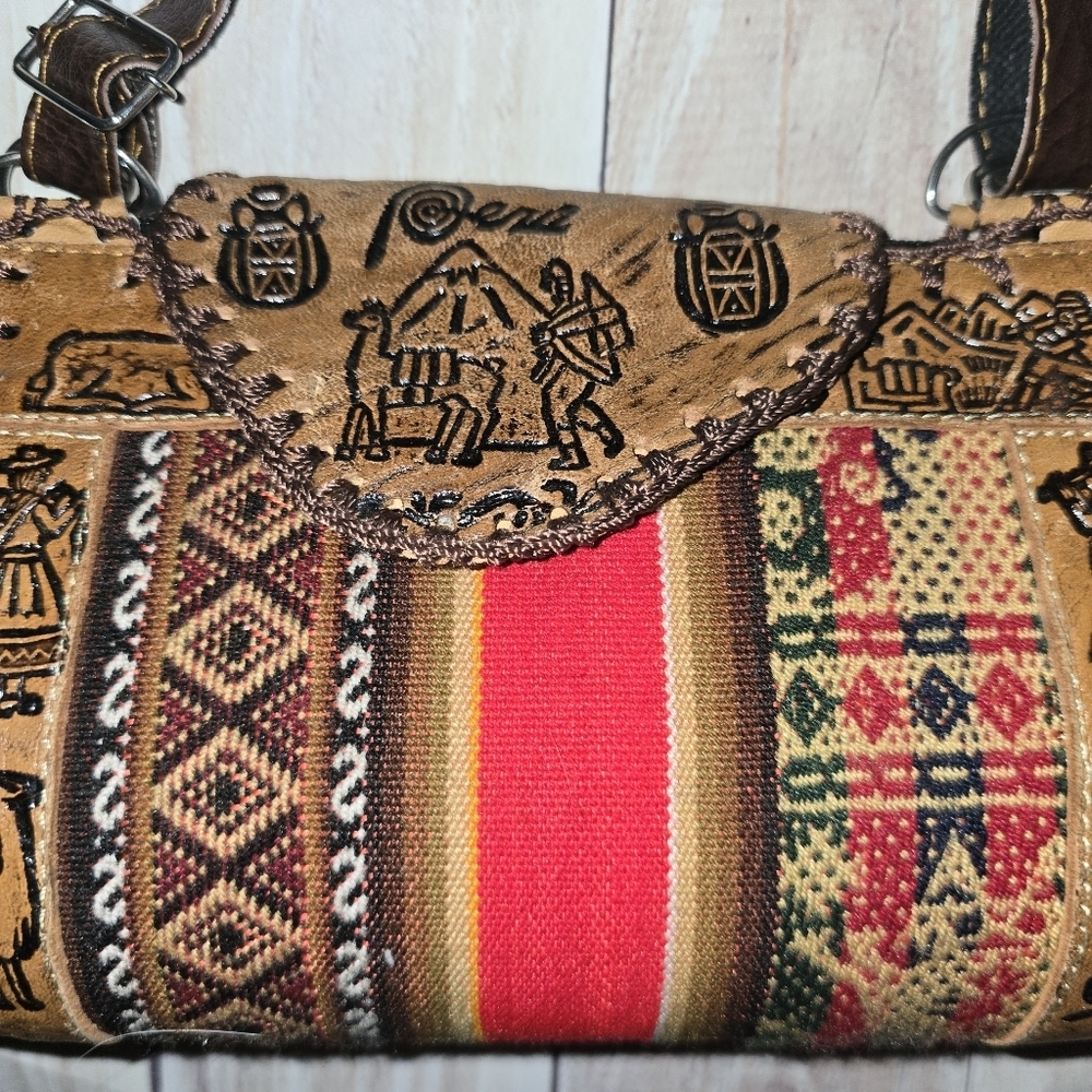 Artisan Brownleather And Red Patterned Women's Ba… - image 2